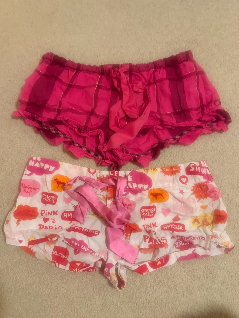 PINK Victoria's Secret women’s Hot Pink Plaid & White Graphic Sleep Shorts Set